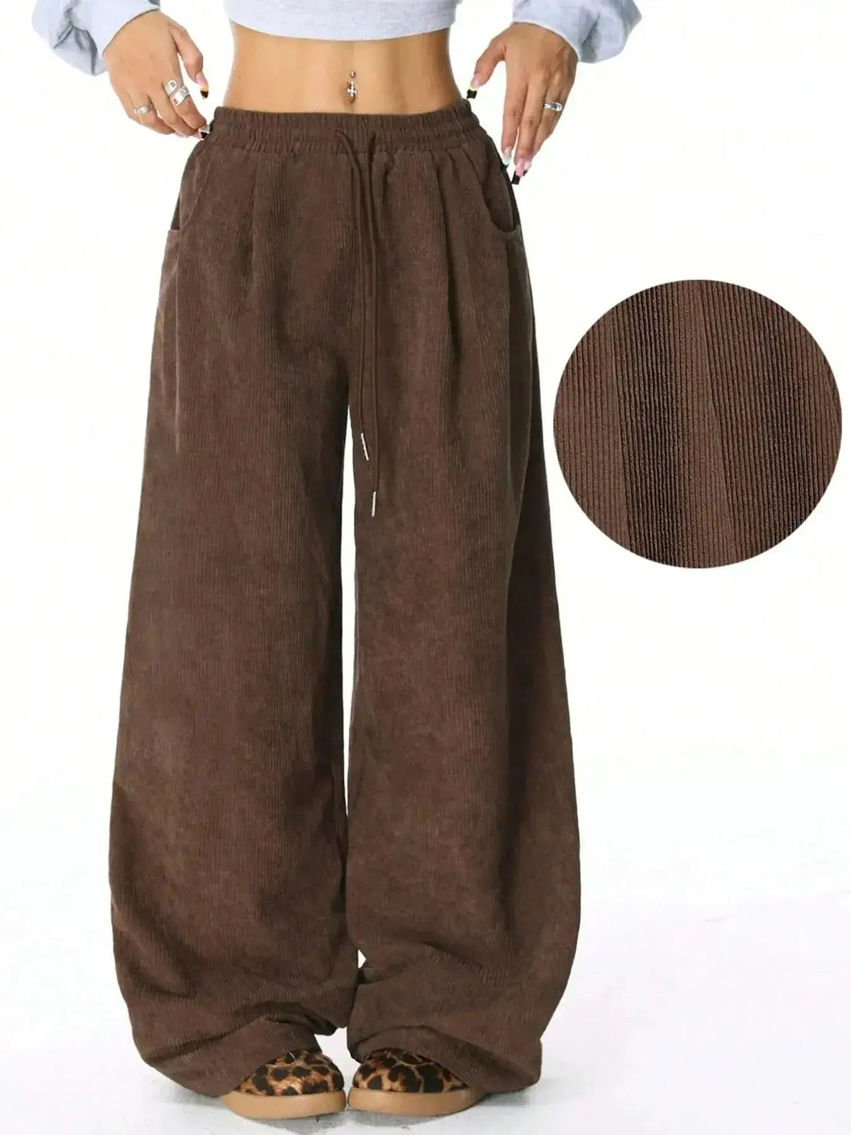 Women’s high-waisted wide-leg drawstring lounge pants by Plush Fashion Hub, featuring a comfortable casual fit and relaxed style.