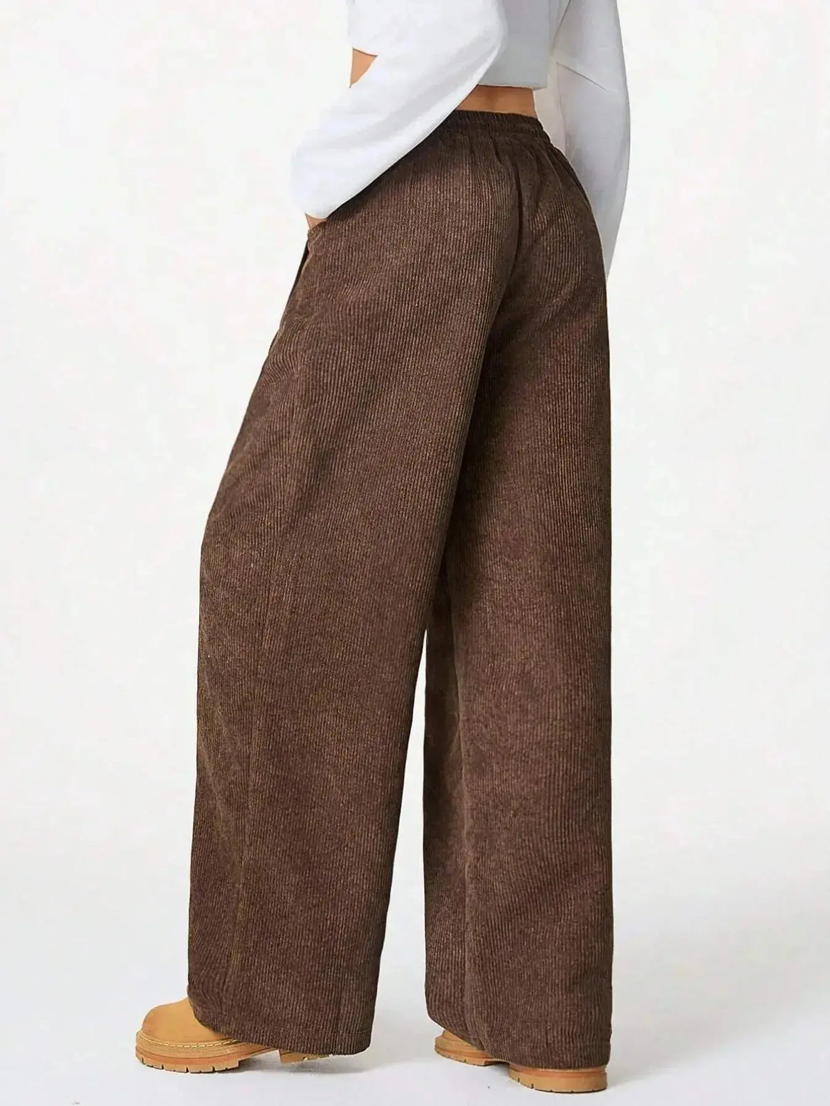 Women’s high-waisted wide-leg lounge pants by Plush Fashion Hub with drawstring waist, perfect for casual and comfortable wear.