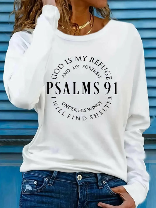 Women's Inspirational Psalms 91 Verse Long Sleeve T-Shirt - Plush Fashion Hub