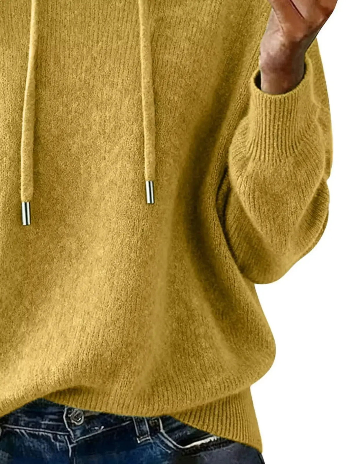 Women’s long sleeve drawstring hooded sweater by Plush Fashion Hub, cozy casual pullover with a relaxed fit.