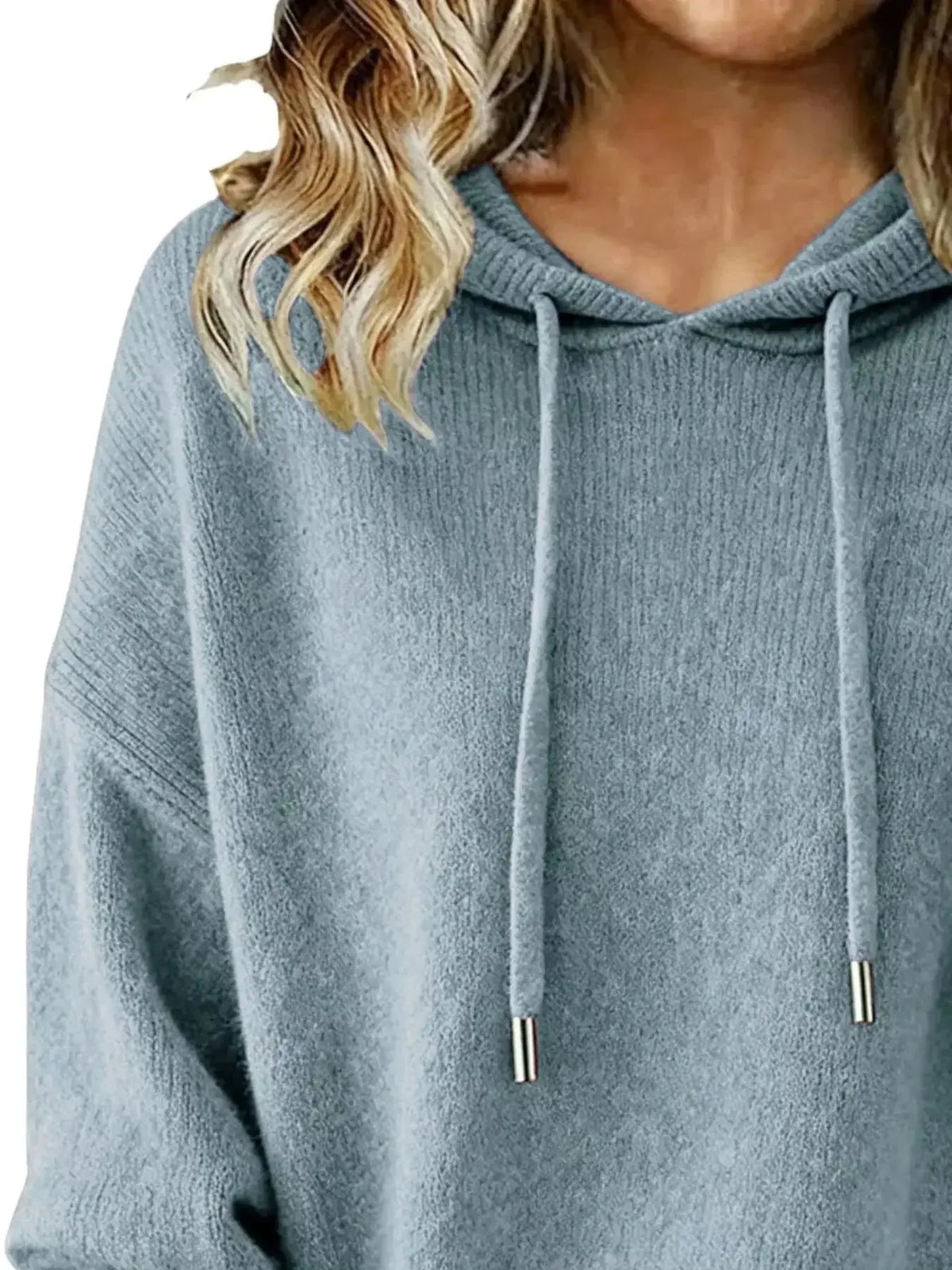 Women’s long sleeve drawstring hooded sweater by Plush Fashion Hub, cozy casual pullover with a relaxed fit and stylish design.