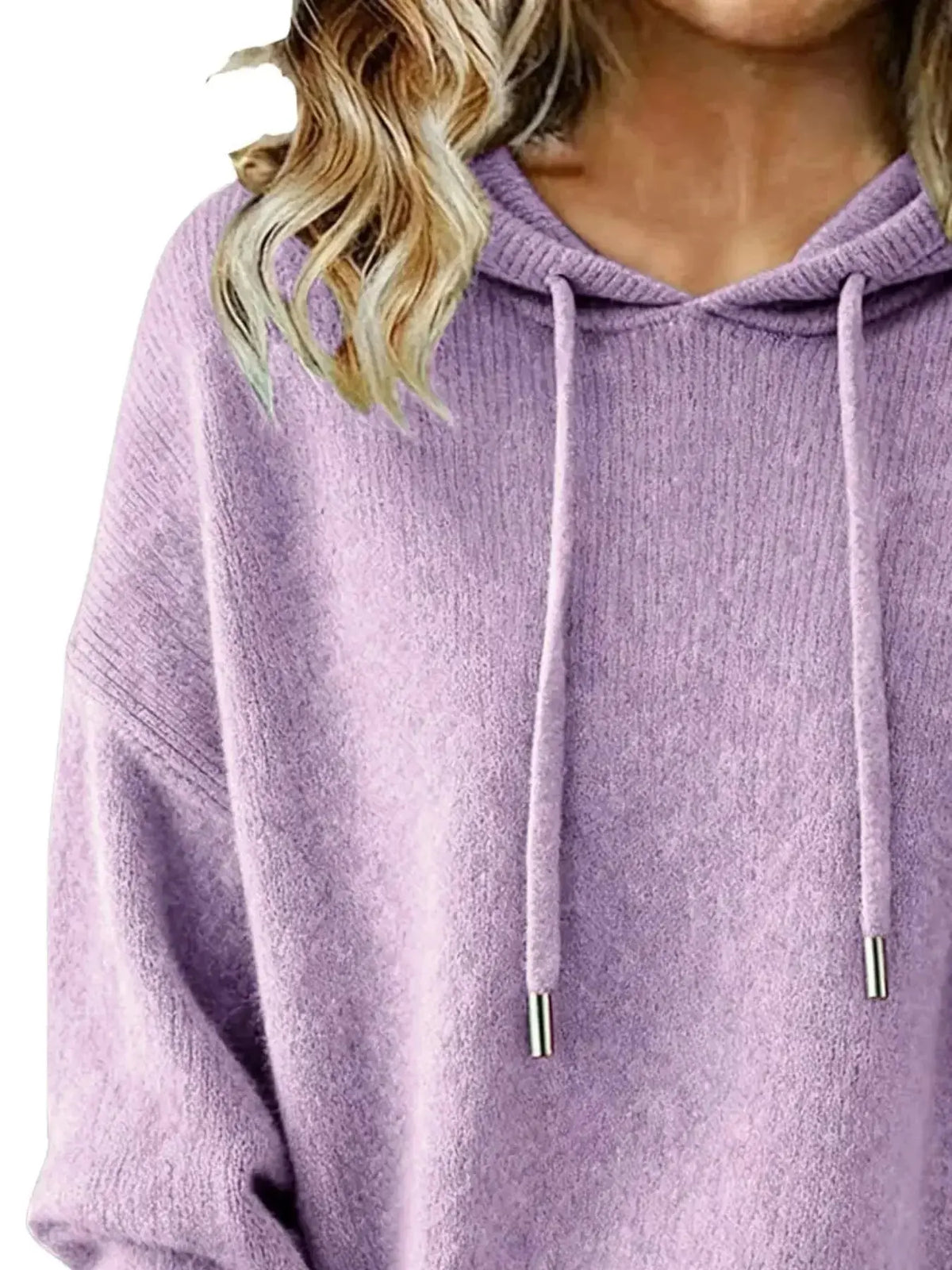 Women’s long sleeve drawstring hooded sweater by Plush Fashion Hub, cozy casual pullover with a relaxed fit and stylish hood.