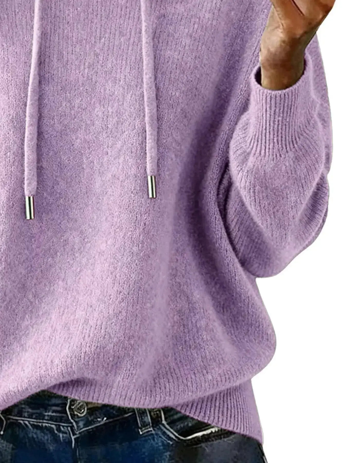 Women’s long sleeve drawstring hooded sweater from Plush Fashion Hub, cozy casual pullover with a relaxed fit and stylish design.