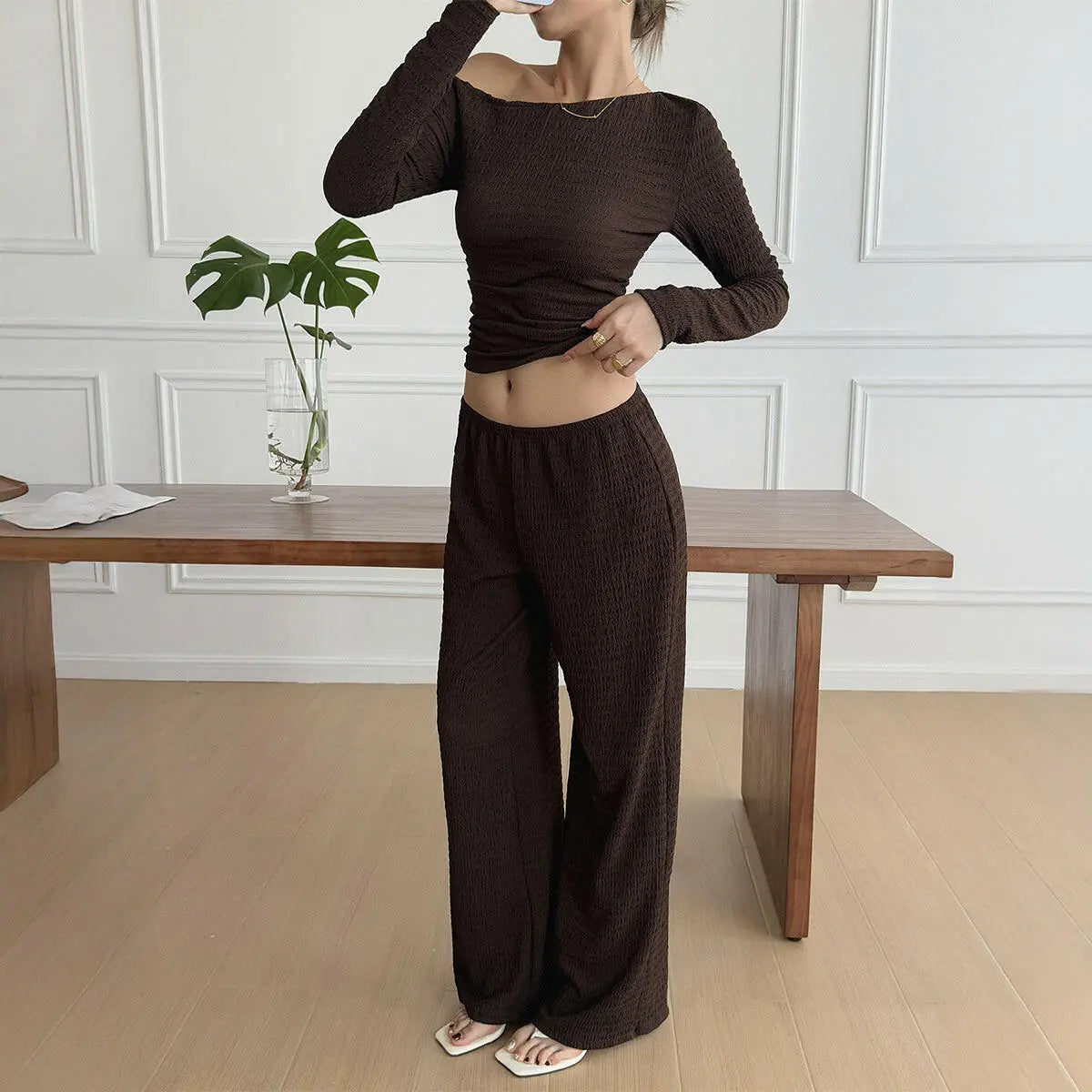 Women's Long Sleeve Pants Two-piece Suit - Plush Fashion Hub