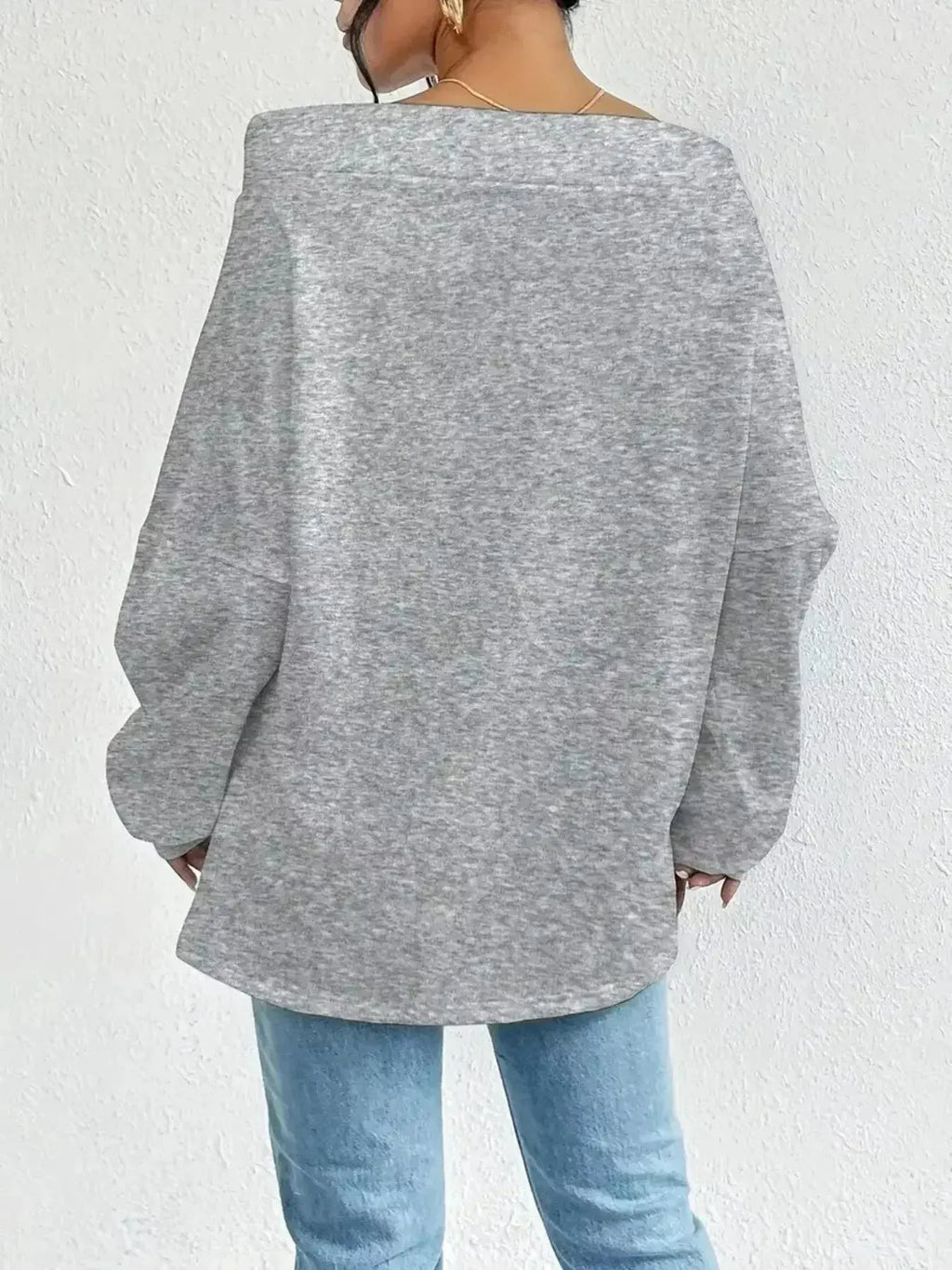 Women’s off-shoulder long sleeve drawstring sweatshirt by Trendsi, plush fabric, relaxed fit, stylish casual wear.