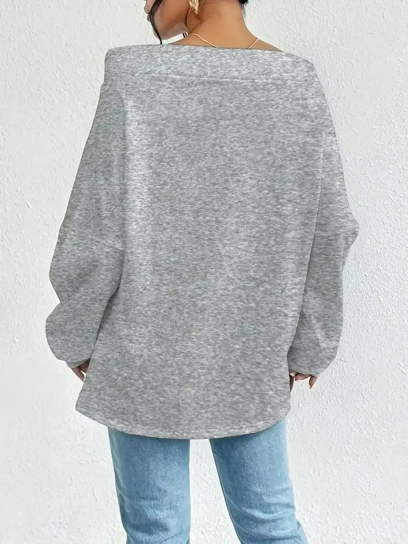 Women’s off-shoulder long sleeve drawstring sweatshirt by Trendsi, plush fabric, relaxed fit, stylish casual wear.