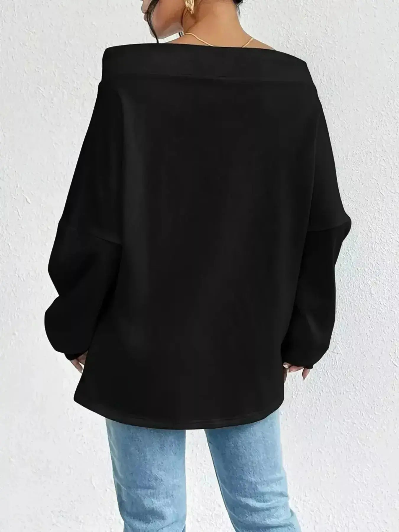 Women's off-shoulder long sleeve drawstring sweatshirt by Trendsi, plush fabric, casual fashion, relaxed fit, stylish and comfortable.