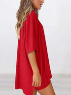 Women’s oversized round neck loungewear shirt from Trendsi, part of a comfy two-piece lounge set, shown in a relaxed fit.
