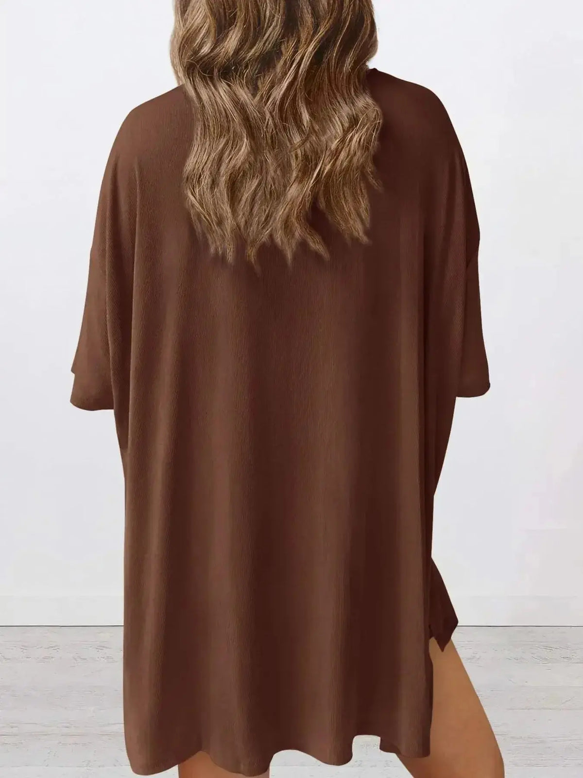 Women’s oversized round neck loungewear shirt from Plush Fashion Hub, part of a comfy two-piece lounge set.