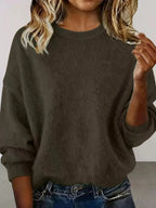 Plus size women's relaxed fit sweater with dropped shoulders and round neck, stylish and comfortable from Trendsi.