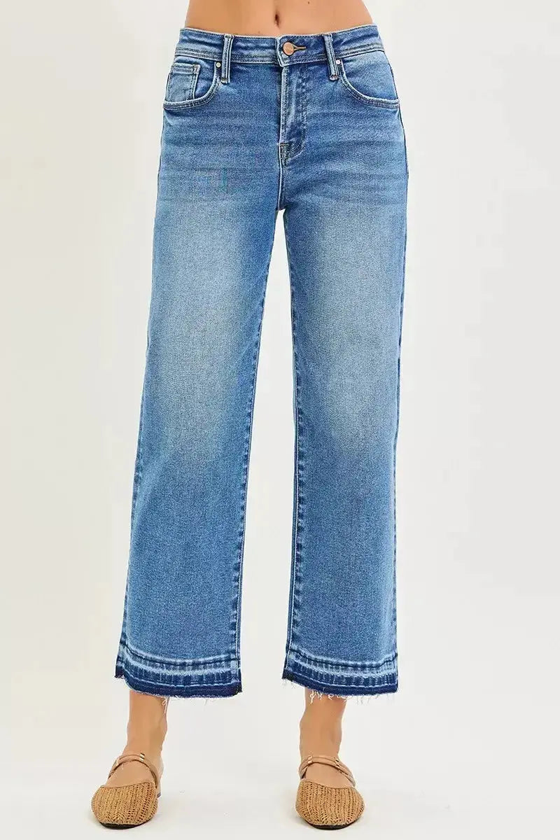 Plus size slouchy cropped boyfriend jeans by Plush Fashion Hub with distressed details and raw hem, stylish denim for women.
