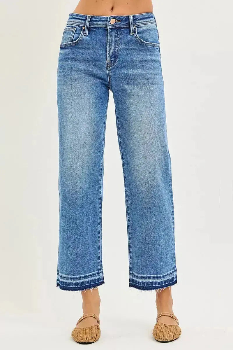 Women’s plus size slouchy cropped boyfriend jeans by Plush Fashion Hub with distressed details and raw hem denim style.