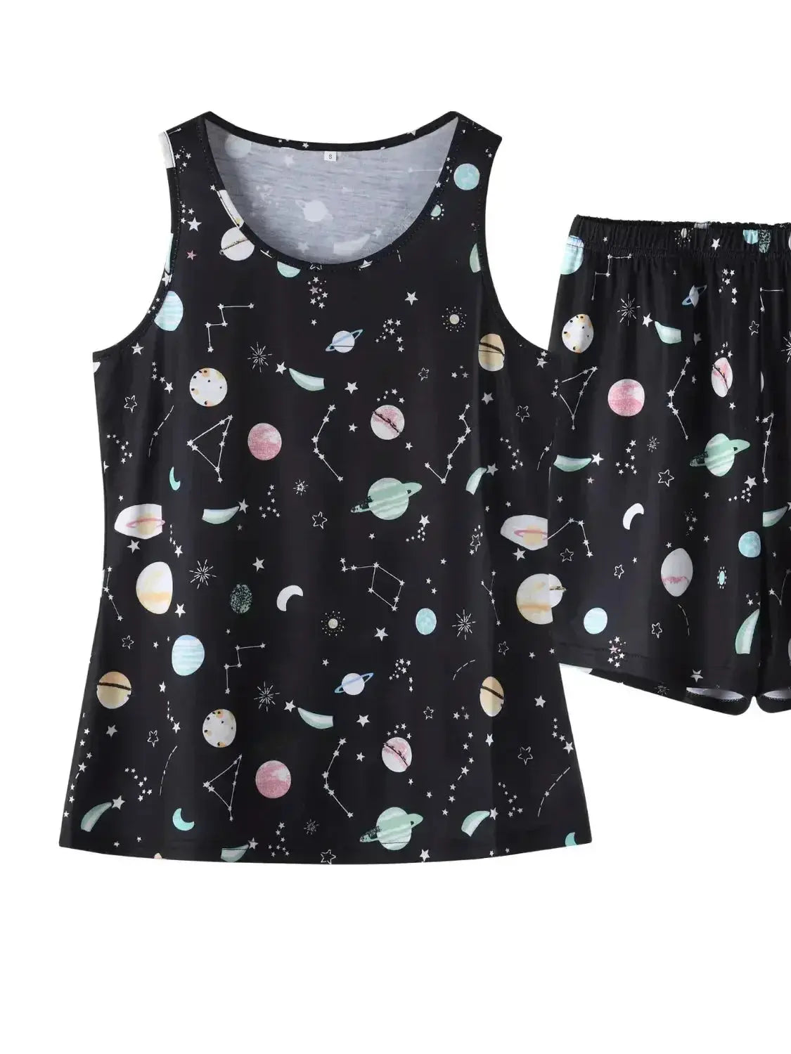 Women’s printed round neck pajama top and shorts lounge set by Plush Fashion Hub, comfortable sleepwear with floral print.