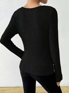 Women's ribbed cowl neck long sleeve sweater with ruched detail, stylish and cozy Trendsi sweater for casual wear.