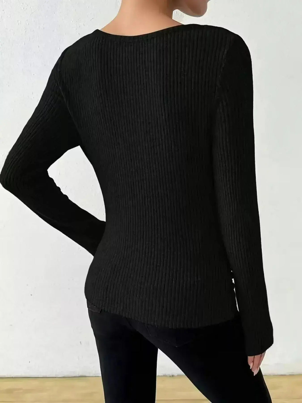 Women's ribbed cowl neck long sleeve sweater with ruched detail, by Plush Fashion Hub, showcasing a cozy, stylish knit design.
