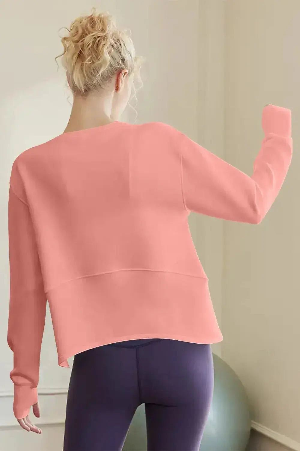 Women’s scuba long sleeve round neck sweatshirt by Plush Fashion Hub, minimalist and casual everyday essential shirt.