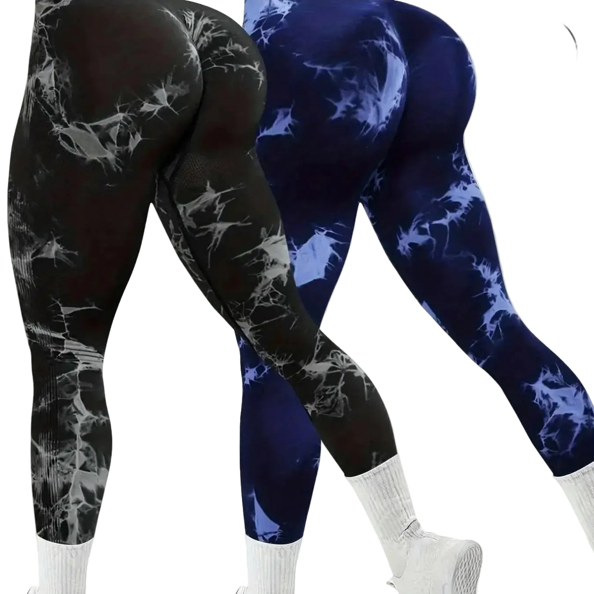 Women’s seamless tie-dye high-waist yoga leggings by Plush Fashion Hub, featuring stretchy, comfortable activewear in a vibrant tie-dye pattern.