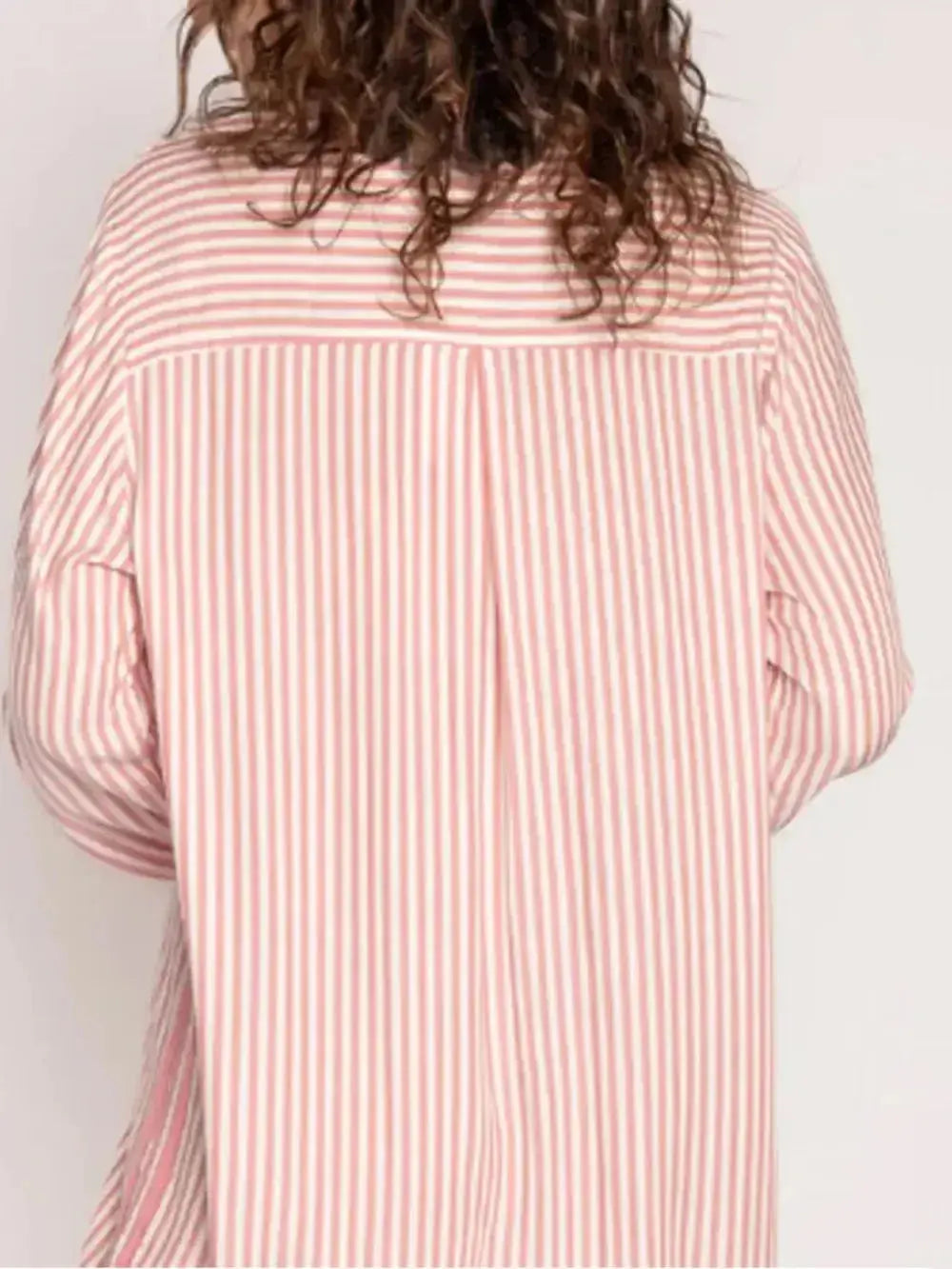 Women’s striped collared long sleeve pajama top and shorts lounge set by Plush Fashion Hub, casual and comfortable sleepwear.