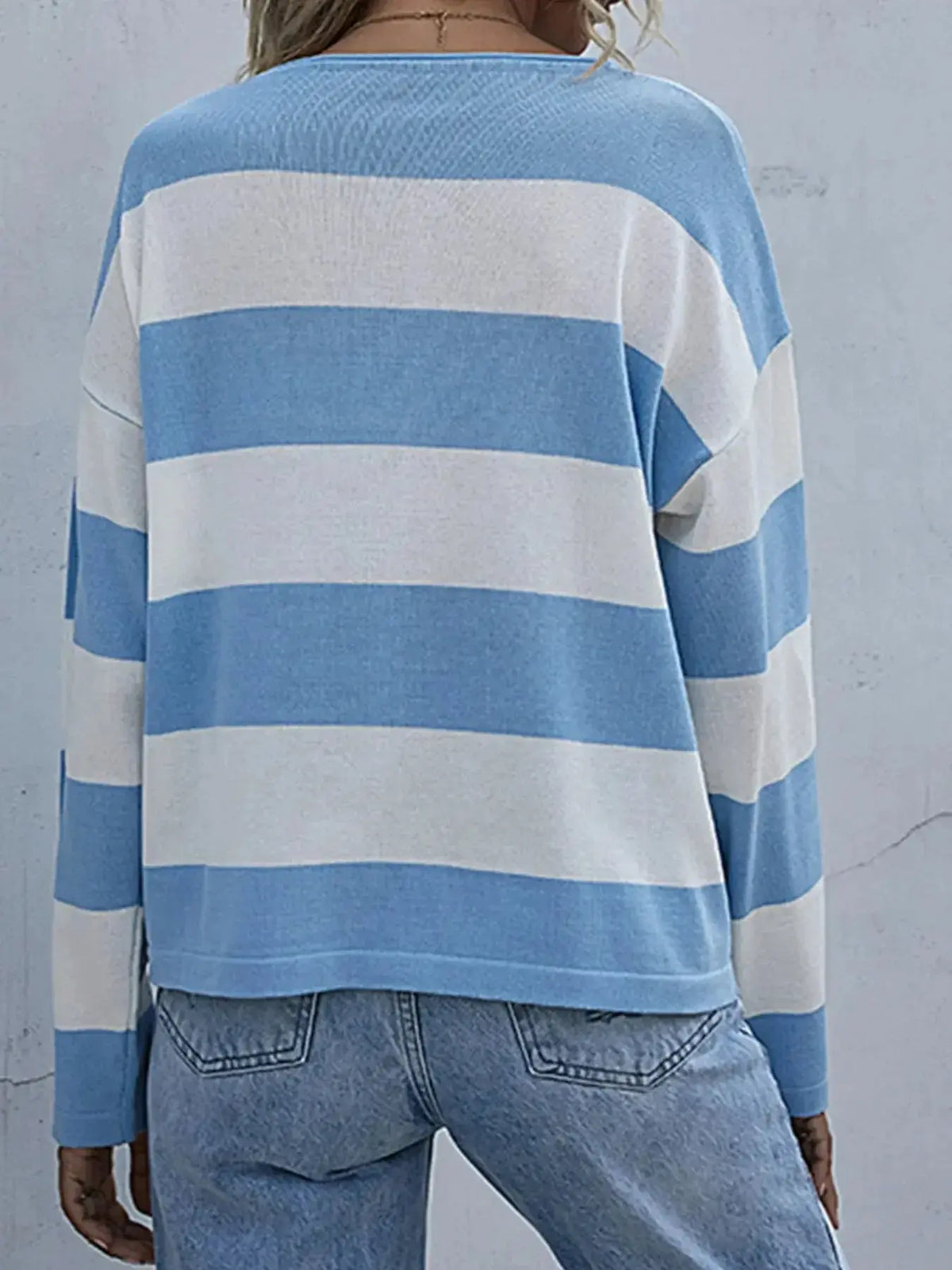 Women’s striped long sleeve knit casual crewneck shirt by Plush Fashion Hub, featuring a comfortable fit and stylish design.