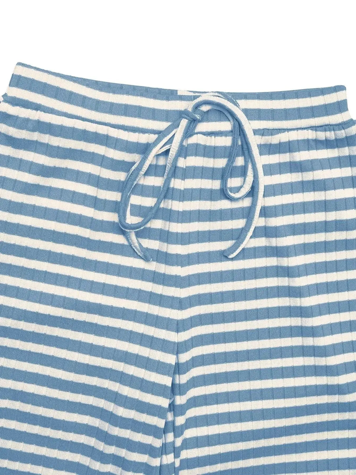 Soft striped women's loungewear set with square neck long sleeves and matching pants by Plush Fashion Hub.