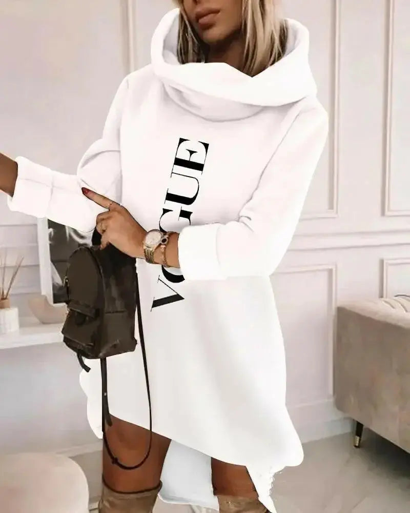 Women’s mid-length turtleneck hoodie sweater by Plush Fashion Hub, soft knit pullover with a hood and cozy fit.