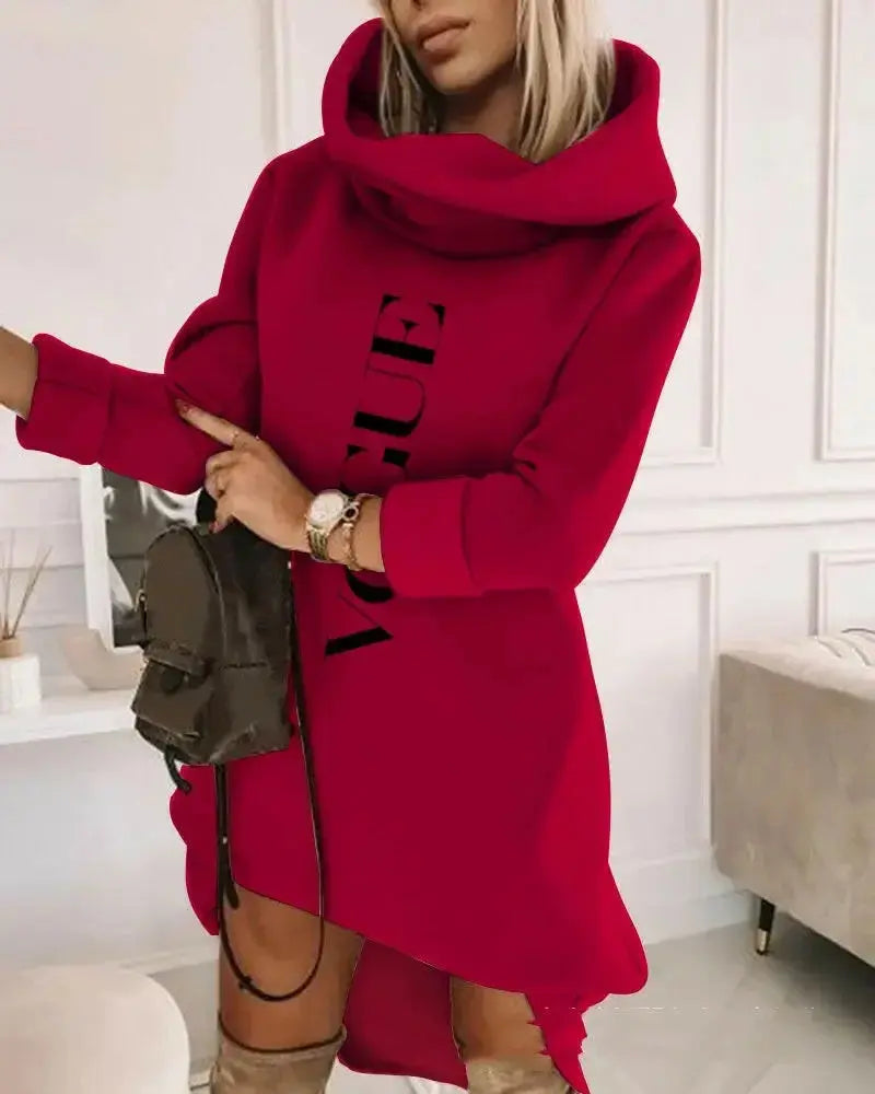 Women’s mid-length turtleneck hoodie sweater by Plush Fashion Hub, soft knit pullover with hood and cozy fit.