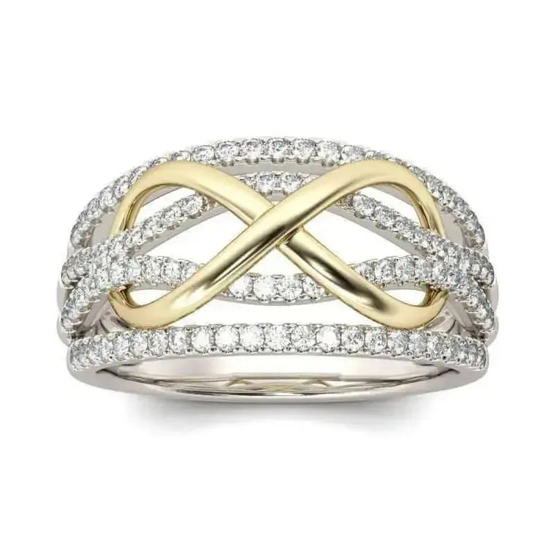 Women's two-tone gold and silver statement ring, elegant fashion jewelry featuring mixed metal design by Plush Fashion Hub.