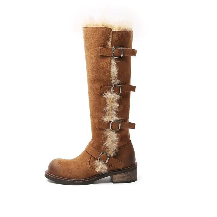 Womens Fleece-Lined Tall Snow Boots Plush Fashion Hub