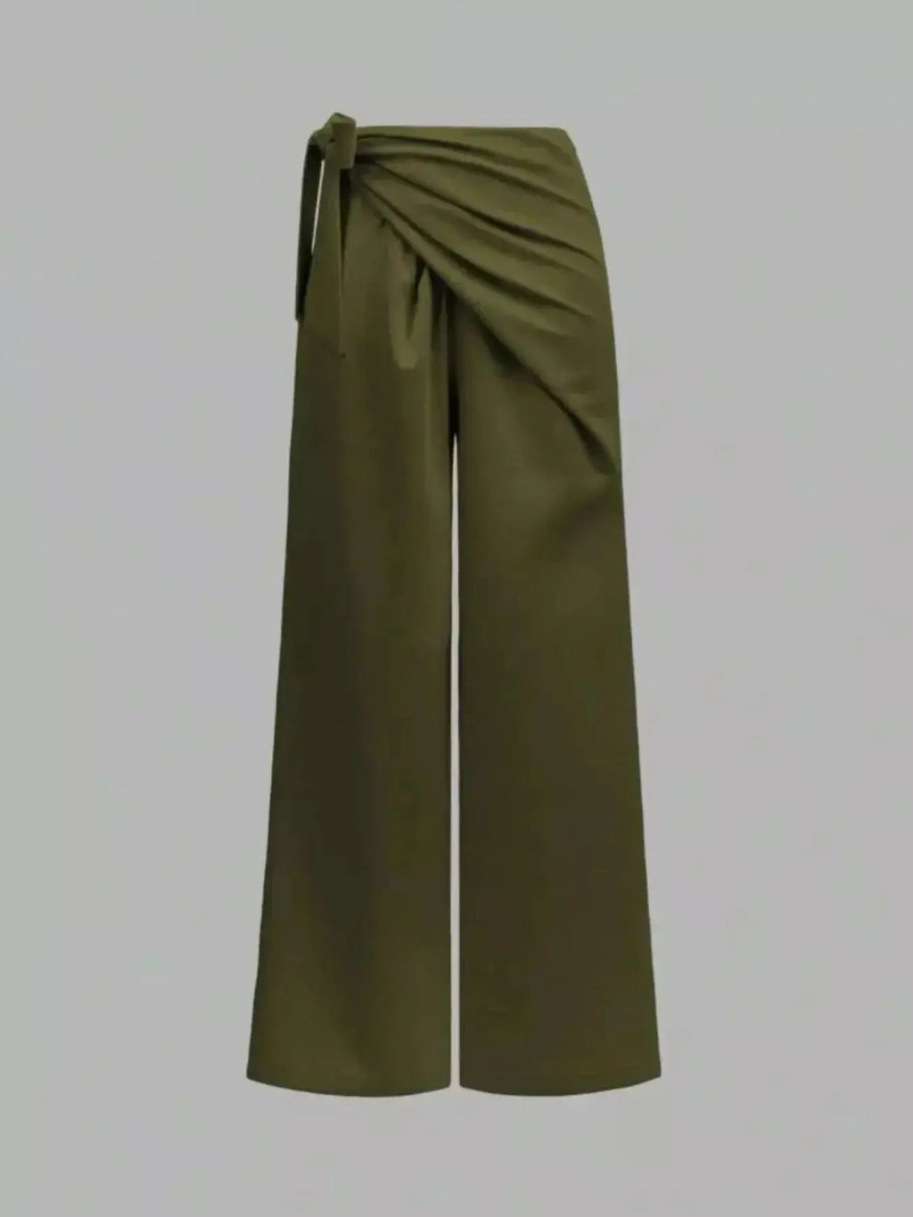 Women's wrap waist wide-leg trousers by Plush Fashion Hub, flowing dress pants with elegant, comfortable fit and stylish design.