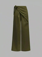 Women's wrap waist wide-leg trousers by Plush Fashion Hub, flowing dress pants with elegant, comfortable fit and stylish design.