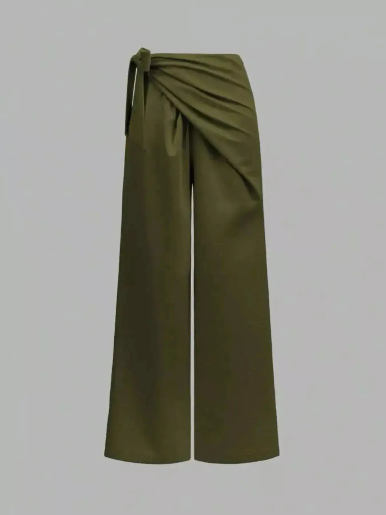 Women's wrap waist wide-leg trousers by Plush Fashion Hub, flowing dress pants with elegant, comfortable fit and stylish design.