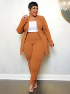 Plus size women's matching two-piece outfit set with stylish top and pants, from Trendy Attic Store01, perfect for casual wear.