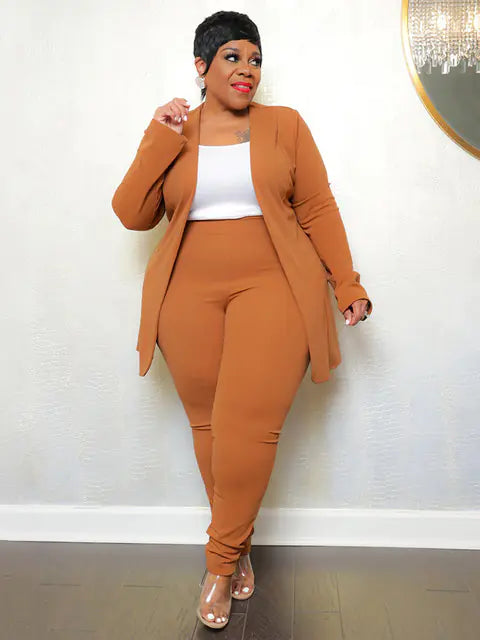 Plus size women's matching two-piece outfit set with stylish top and pants, from Trendy Attic Store01, perfect for casual wear.
