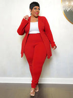 Plus size women's matching two-piece outfit set featuring stylish top and pants, trendy plus size women’s outfit from Trendy Attic Store01