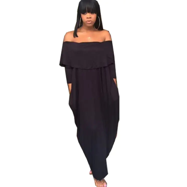 Off-shoulder ruffled long sleeve women's dress by Trendy Attic Store01, featuring a flowy silhouette and stylish design.