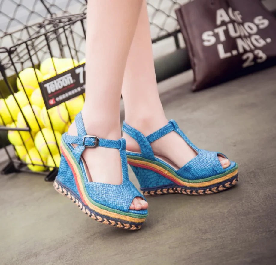 Women's high heel wedge sandals with thick soles, stylish design, and ankle straps, from Trendy Attic Store01.