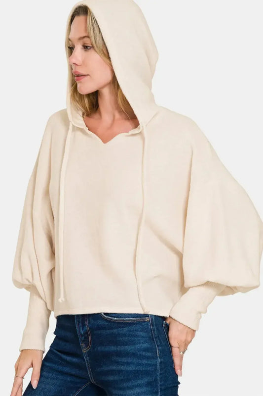 Zenana Brushed Hacci Drop Shoulder Cropped Hoodie - Plush Fashion Hub
