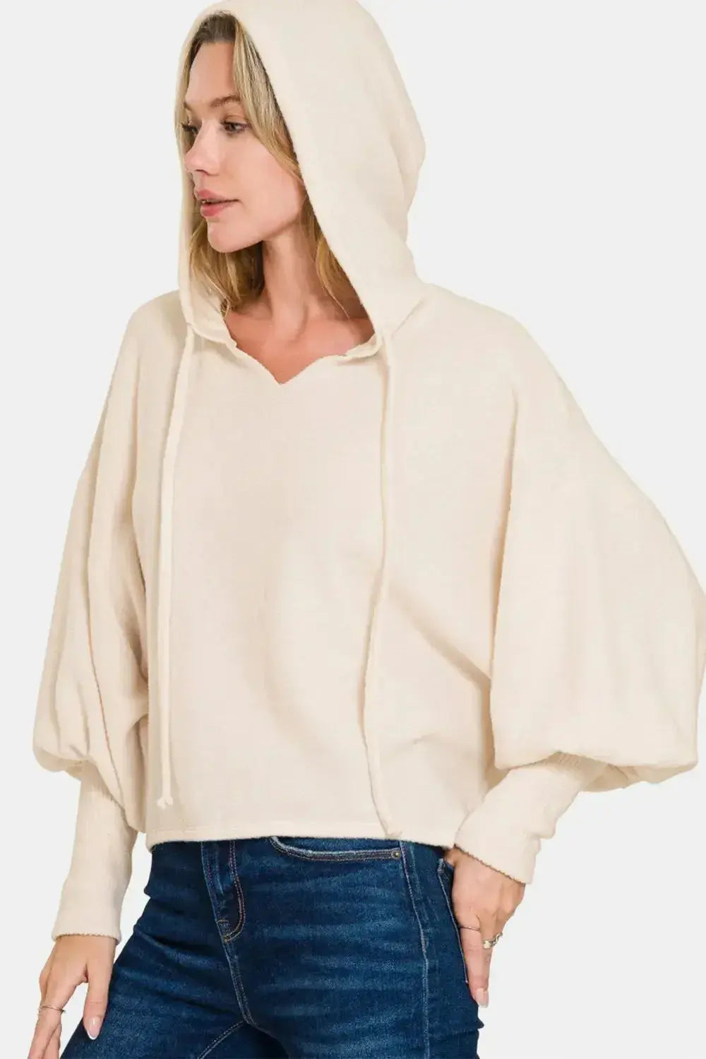 Soft plush fashion hub brushed hacci drop shoulder cropped hoodie, cozy and stylish with a relaxed fit and ultra-soft fabric.