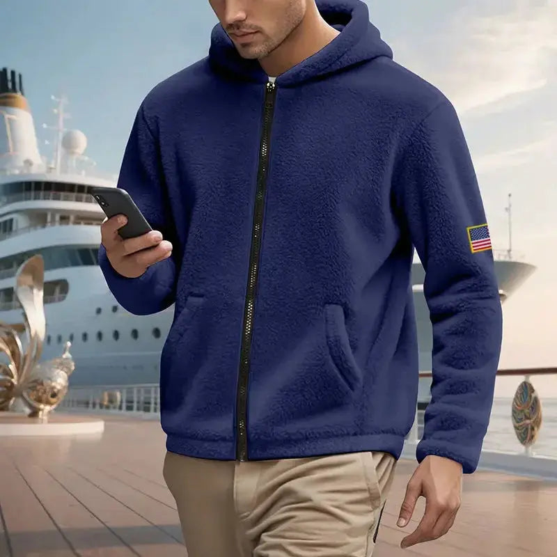 Plush Fashion Hub relaxed fit double-sided zipper hoodie sweatshirt with a hood, casual style, and comfortable loose fit.
