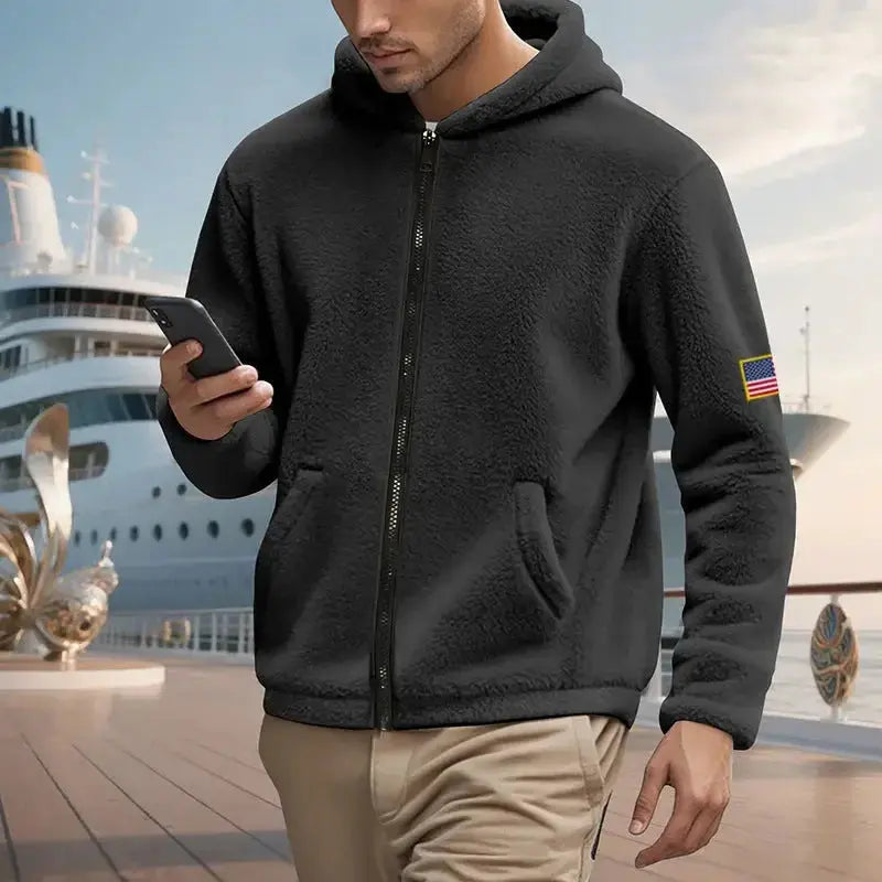 Plush Fashion Hub relaxed fit double-sided zipper hooded sweatshirt, casual sweater with a comfortable, loose fit and hoodie design.