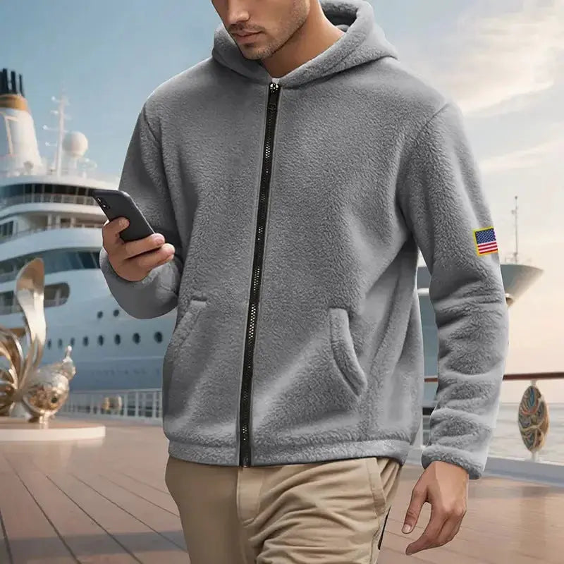 Relaxed fit double-sided zipper hooded sweatshirt by Plush Fashion Hub, featuring a comfortable casual hoodie with a loose fit.