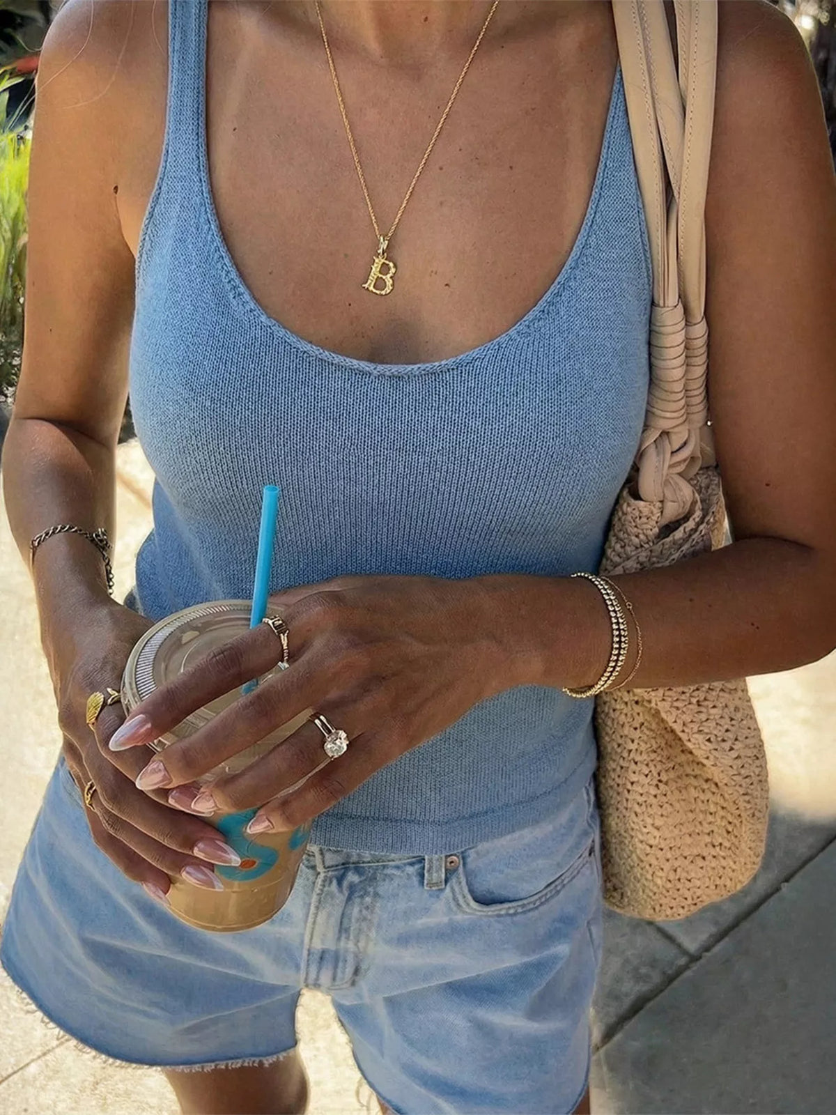 Plush Fashion Hub scoop neck knit tank top, lightweight and soft, featuring a classic design with a comfortable fit.