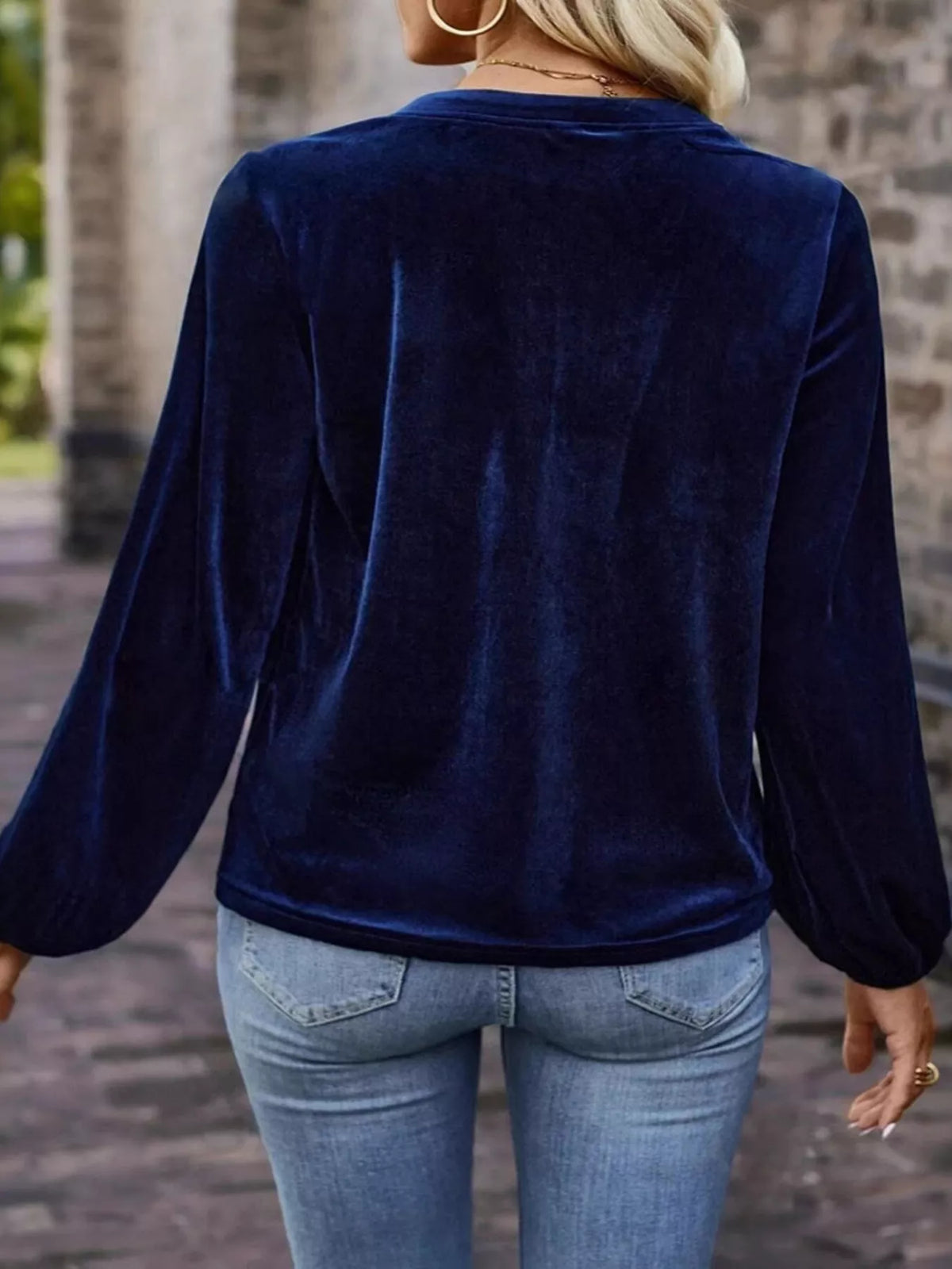 Velvet notched long sleeve blouse by Simply Love featuring a stylish notch detail and a soft, luxurious fabric.