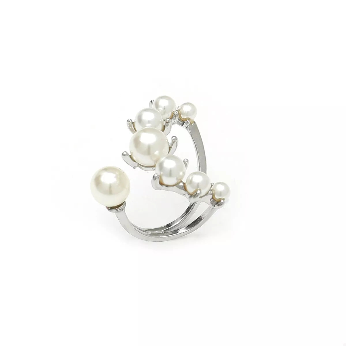 Plush Fashion Hub alloy pearl open ring featuring a sleek design with a prominent pearl accent on a shiny metal band.