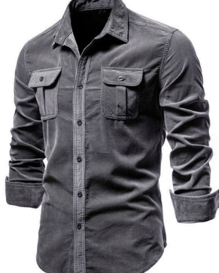 Men's Full Size Collared Neck Button Down Shirt with Chest Pockets Plus Size - Plush Fashion Shop #