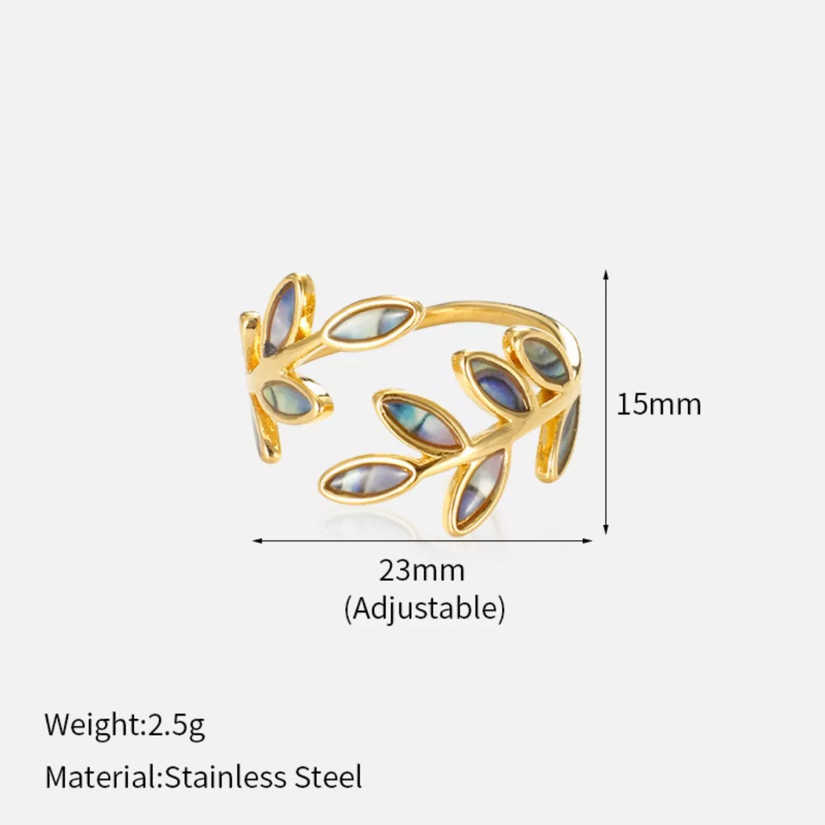 18K gold-plated resin leaf bypass ring from Plush Fashion Hub, showing intricate leaf design and shiny gold finish.