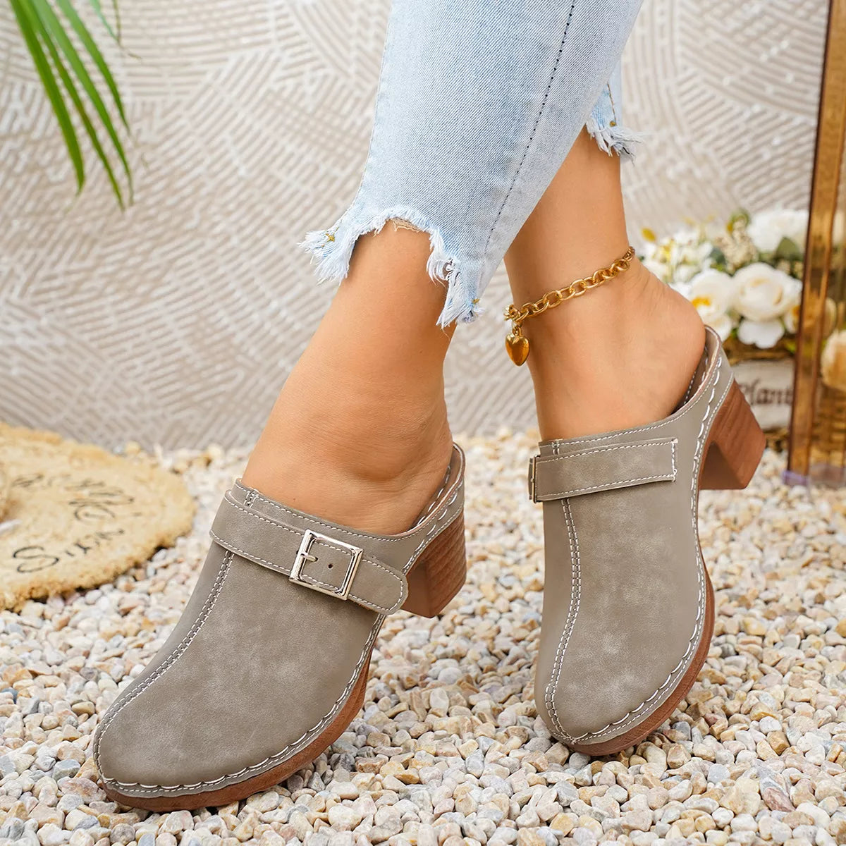 Plush Fashion Hub round toe block heel sandals with a sleek design, featuring comfortable block heels and stylish straps.