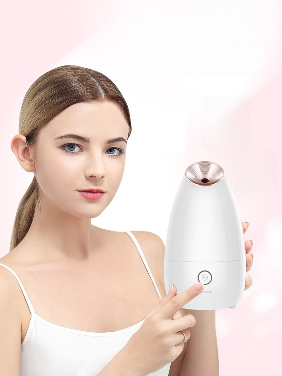 Professional automatic facial steamer for deep pore cleansing, plush beauty health device with steam nozzle and control panel.