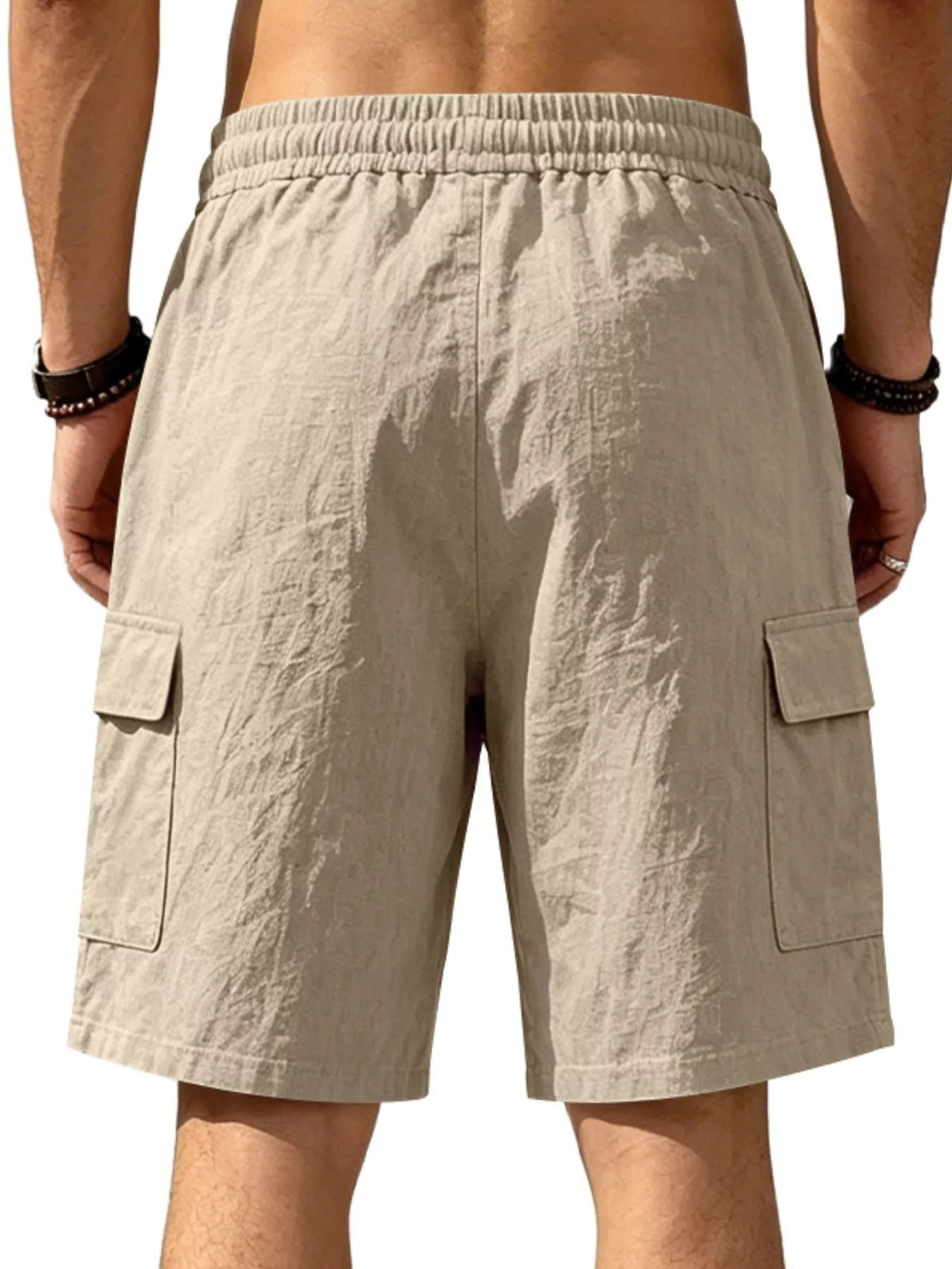 Men's plus size casual cargo shorts with drawstring waist from Plush Fashion Hub, shown in a relaxed fit with multiple pockets.