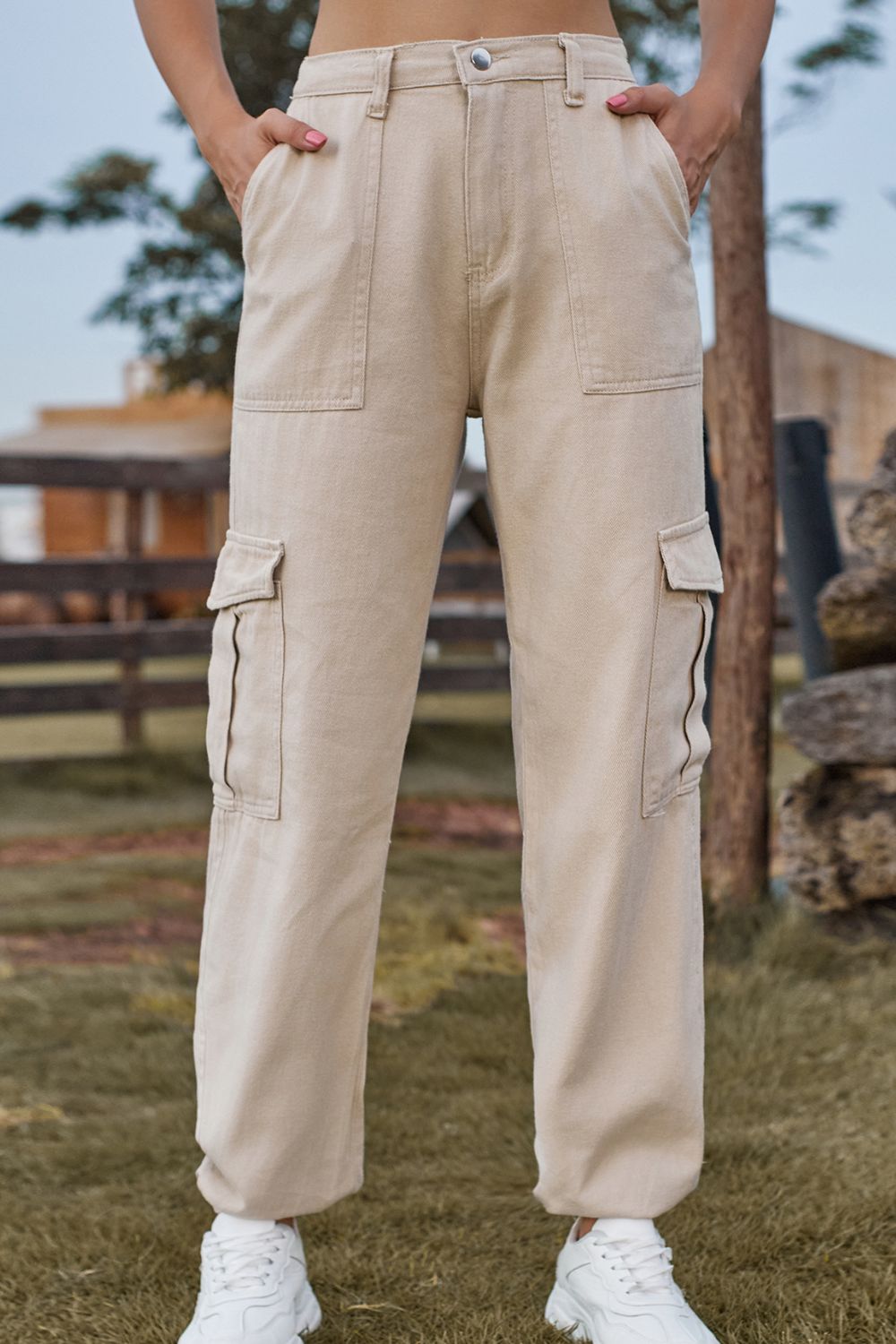 Plush Fashion Hub long denim jeans with side pockets, featuring a classic blue wash and relaxed fit.